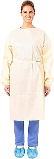 Isolation Gowns | 10-Pack | Disposable, Large, Medium Weight Yellow SMS, Elastic Cuffs, Neck & Waist Ties, Fluid Resistant | Residential, Commercial, Medical, Dental, Lab, & Hospital Use