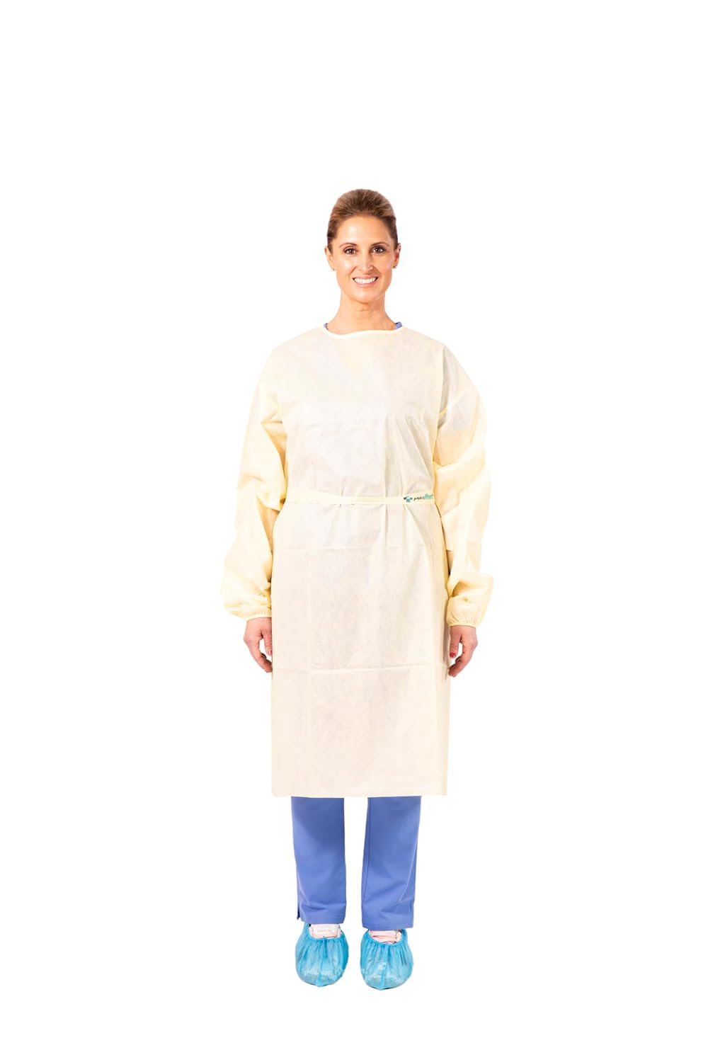 Isolation Gowns 10 Pack Disposable Large, Medium Weight Yellow SMS Fabric, Elastic Cuffs, Neck & Waist Ties, Breathable Fluid Resistant Protective Gowns for Medical, Dental, Lab & Hospital Use