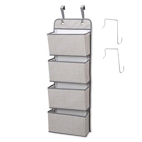 Dreamsy Organisateur de penderie Suspendu, 4 Pochettes Fixation Murale/Rangement de Porte pour Jouets, Porte-Monnaie, clés, Lunettes de Soleil - Gris