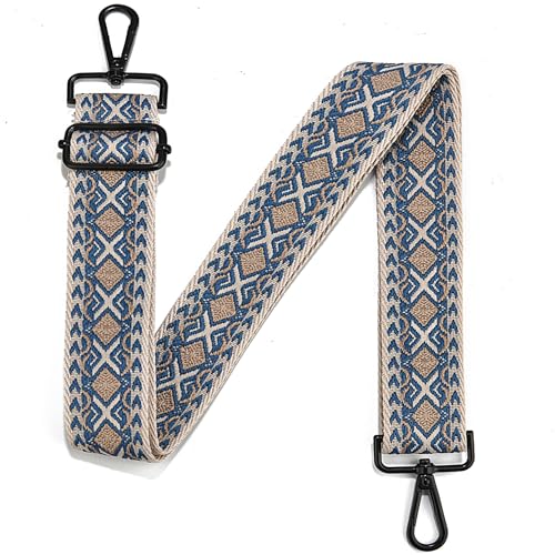 Image of Crossbody Straps for Purses Silver Hardware Purse Strap Wide Shoulder Strap Adjustable Replacement,Retro Jacquard Embroidery for Shoulder Bags, Canvas Tote Handbags