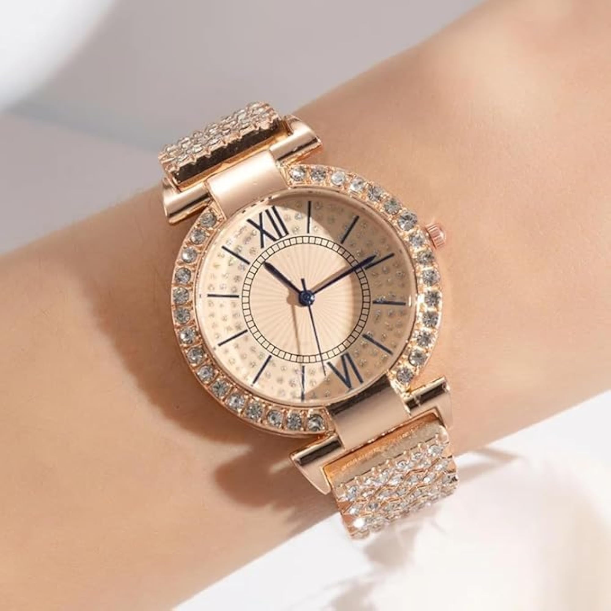 Women's Premium Rose Gold Diamond-Studded Watch