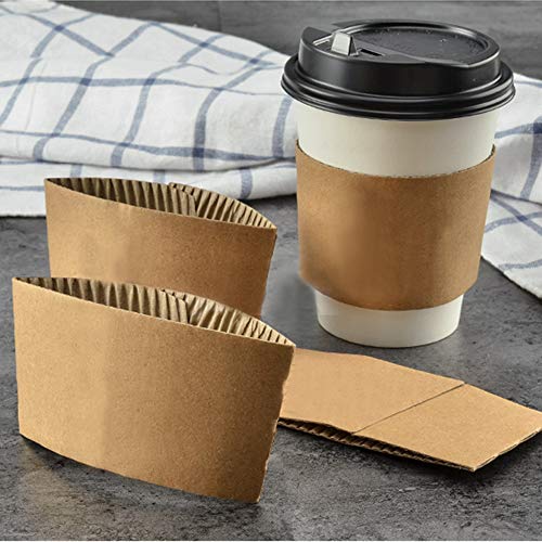 Aspire 100 Pcs Disposable Cup Sleeves Kraft Paper Coffee Cup Sleeve Jackets Holder for Hot Drinks 8 Ounce