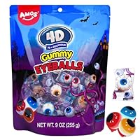 Amos Eyeball Gummy Candy – Halloween Gummy Eye Candy Treats for Kids & Parties, 3D Gummy Eyeballs, Individually Wrapped, 40 Count, 9oz Bag