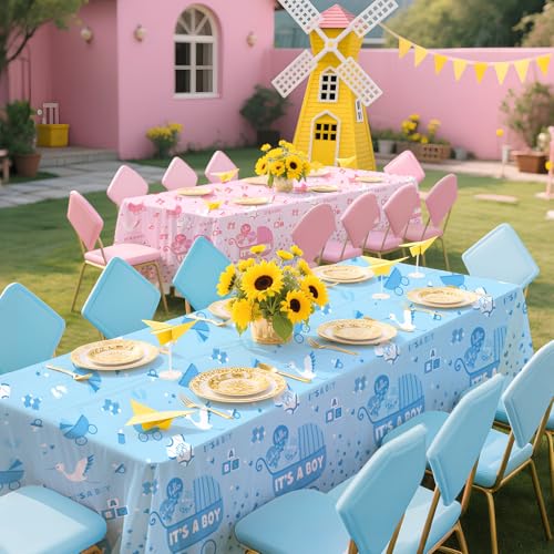 Image of Gatherfun Baby Gender Reveal Party Supplies: 2-Pack Gender Reveal Decorations,Disposable Plastic Tablecloth, Ideal Table Cover for Boy or Girl, Baby Shower Party Decorations