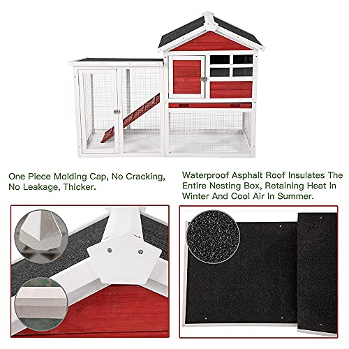 Birasil Wood Rabbit Hutch, Guinea Pig Cage With Pull Out Tray, 2 Levels Bunny House For Small Animals Outdoor Indoor (Red, 48 Inch) #TOP2