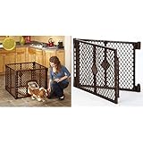 North States MyPet Petyard Passage with 2-Panel Extension Bundle: Freestanding. 7 sq. ft to 18.5 sq. ft. (26' Tall, Brown)