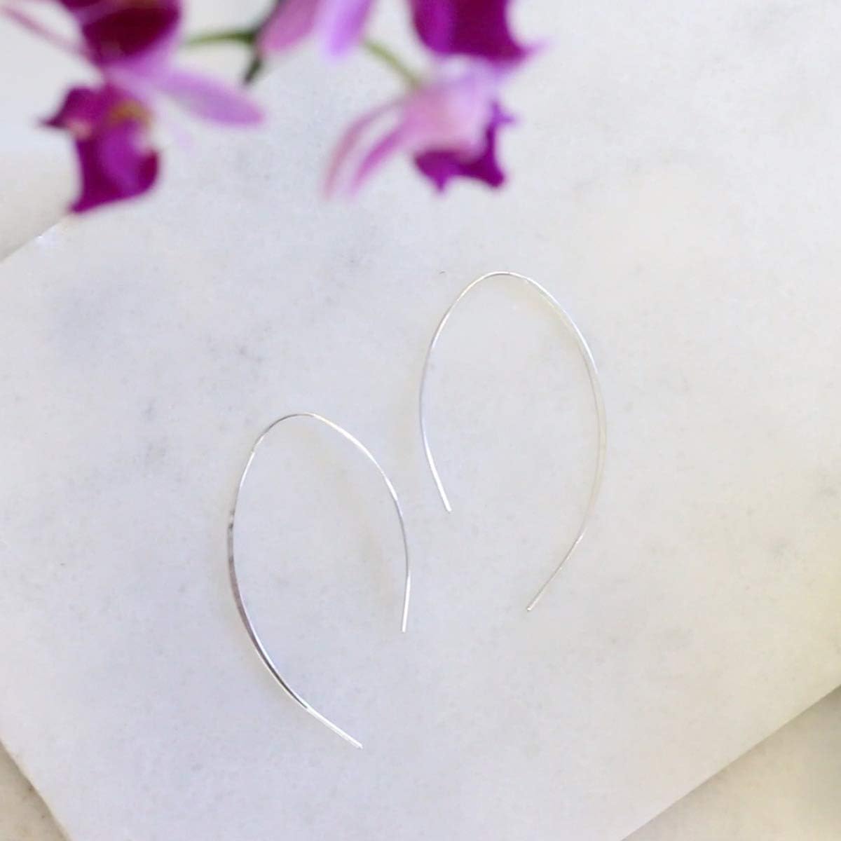 Upside Down Hoop Earrings - Hypoallergenic Lightweight Wire Needle Drop Dangle Threader Hoops for Women, Safe for Sensitive Ears - Plated in 925 Sterling Silver or 18k Gold - Image 8