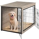Yaheetech Indoor Dog Crate Furniture End Table with Cushion & Double Doors for Shiba Inus, Bichon Frises, Shih Tzus, Medium Dog Cage 96x65x67.5 cm, Grey