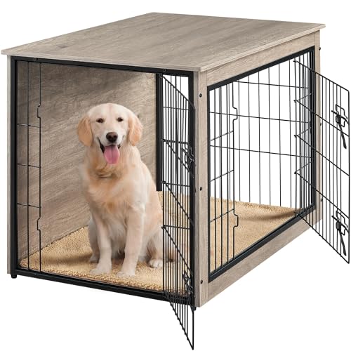 Image of Yaheetech Large Dog Crate Furniture 96 x 65 x 67.5 cm, Grey