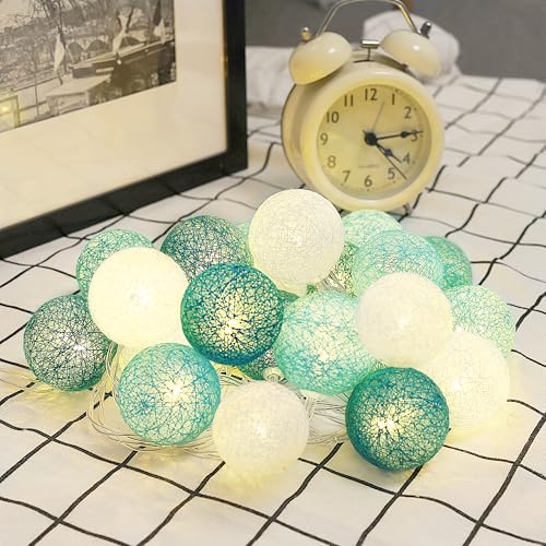 Guirlande Lumineuse Coton Boules, 3 Mètres 20er LED Cotton Globe Light, Interieur Decoration Noël Deco, Chambre d'enfant, Bebe, Noël, Résidentiel, Chambre Mariage Atmosphera Décorations (Vert)