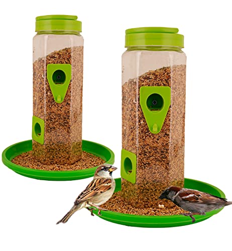 Image of Boltz Hanging Bird Feeder, 4 Feed Nozzles, Outdoor Hanging Bird Food Feeder, Bird Food Capacity Upto 1 Kg, Bird Feeder for Balcony, Ideal for All Kind and Stage Bird-(Green Transparent, Pack of 2)