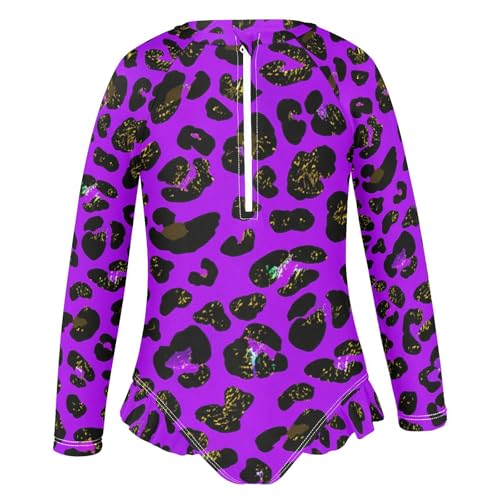 Purple Leopard Girls Long Sleeve One-Piece Swimsuit UV Protection Swimwear Bathing Suit 208619942