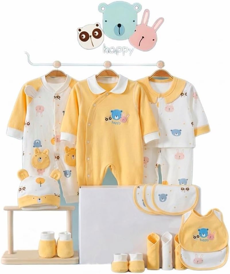 22-Piece Newborn Boy Clothes Set, 100% Cotton Baby Boy Gift Set, Layette Essentials, Soft Breathable, Buttery Yellow