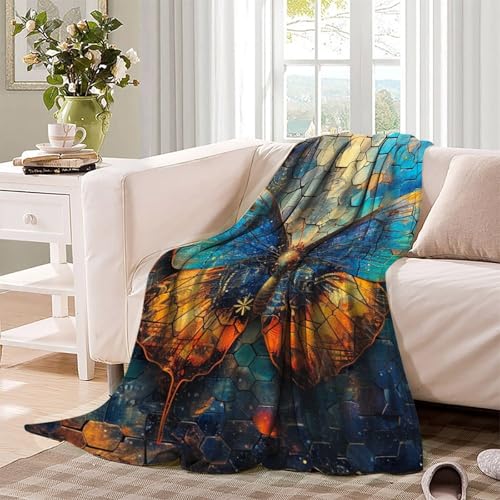 Couverture papillon bleu en microfibre 100x130 cm pour lit et canapé