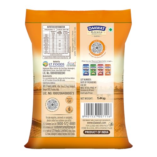 Image of Daawat Rozana Super Basmati Rice 5Kg| For Everyday Consumption| Cooked Grain Upto 13mm*| Naturally Aged