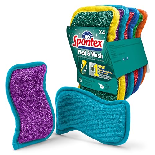 Éponges réutilisables Spontex Flex & Wash | Éponge microfibre double face pour essuyer et frotter | Produits de nettoyage pour la cuisine, la salle de bain...