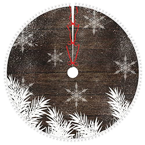 Christmas Tree Skirt Snow Pine Trees Brown Rustic Wood Winter 30 Inch Plush Xmas Tree Skirt Santa Tree Mat Festive Holiday Party Home New Year House Decorations #TOP9