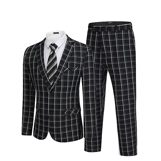 COOFANDY Ternos masculinos de 2 peças, ajuste clássico, 2 botões, smoking, blazer para casamento, negócios, jantar, formatura, Preto (xadrez), PP