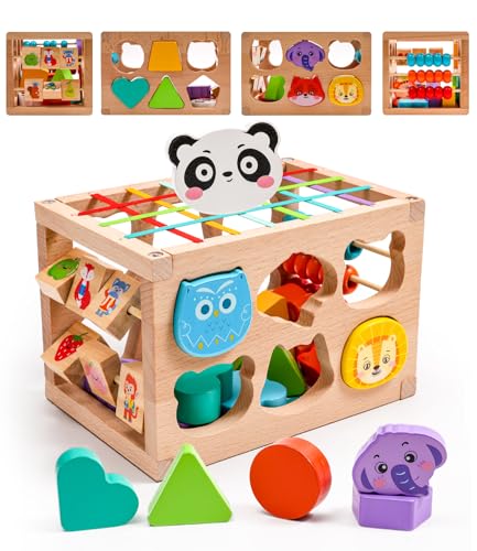 Holzspielzeug Formsortier ab 1 Jahr, Sortierspiel Montessori Steckwürfel,...