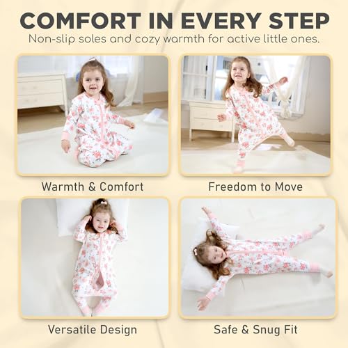 Image of Mama Cheetah Toddler Sleep Sack with Feet, Long Sleeve 1.0 TOG Organic Cotton Baby Sleeping Bag with Legs, Wearable Blanket for Walkers w / 2-Way Zipper, Toddler Blanket for Girls & Boys 4-5T