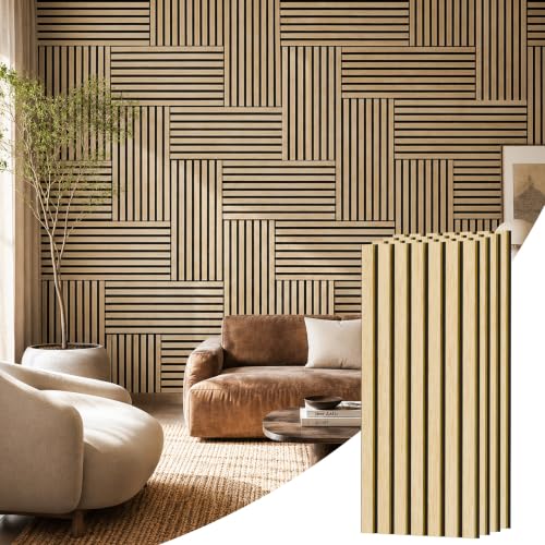 PIWA Acoustic Wood Slat Wall Panels, 4 Pack 23.6"x11.8" Oak