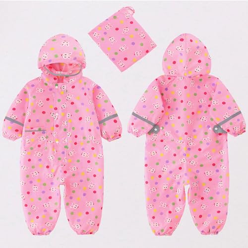 Image of Fewlby Toddler Rain Suit for Boys Girls Kids Raincoats With Hood One Piece Baby Rain Jacket Waterproof Coverall 1-10 Years