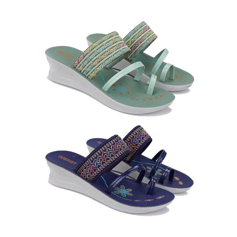 WINGSCRAFT -Women Stylish Flats Fashion Sandal for Party & Wedding/Casual Flat Sandals for Womens & Girls-Combo(PF)-1948-1947-5 Blue (B0D11P2ZTF) Amazon Price History, Amazon Price Tracker