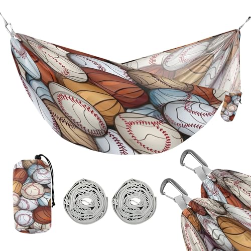 ATTX Baseball Balls Pattern Camping Hammock - Lightweight & Portable Hammocks, Heavy Duty 330lbs Capacity for Indoor, Hiking, Backpacking, Travel, Backyard, Beach#331