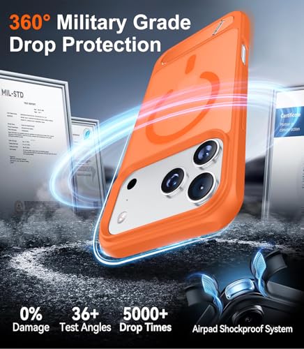 Image of Designed for iPhone 17 Pro Case, [Built-in Invisible Kickstand][Compatible with MagSafe][Military Grade Shockproof] Slim Translucent Matte Phone Case 6.3 inch (Orange)