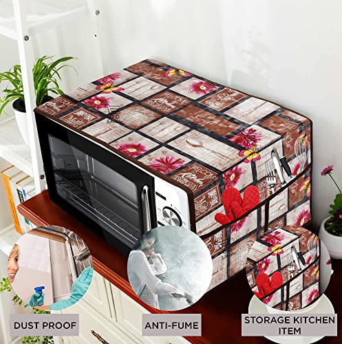 Image of PVC Waterproof 3-Layered Microwave Oven Top Cover With 4 Utility Pockets Suitable for Upto 30 Liter (Color- Brown, Size-36x14 Inches)