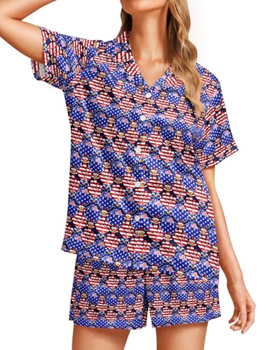 Image of Women's Pajama Sets Funny Pajamas for Women Set Comfortable 2 Piece Button Down Tops & Shorts Sleepwear Short Sleeve