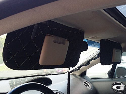 RedlineGoods Sun Visor Covers Compatible with Mitsubishi Eclipse 2000-05. Tailor Made - not Universal. Genuine top-Grade Italian Black Suede (Alcantara) with Silver Thread