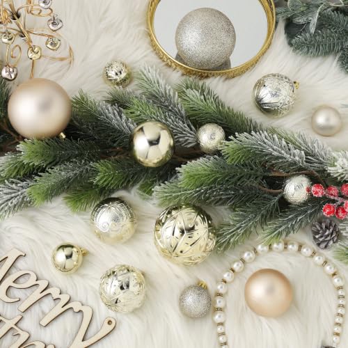 SZVRL Christmas Balls Ornaments -36pcs Shatterproof Christmas Tree Decorations with Hanging Loops for Xmas Tree, Holiday Party, Wedding & Indoor Home Decor,6 Styles in 3 Sizes (Champagne) - image 2