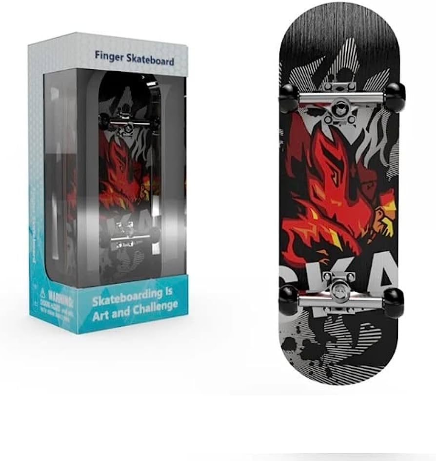 LentlyWood Fingerboards, Mini Fingerboards, 99mmL*29mmW (Big Mouth Cute Dragon) (Red Flame)