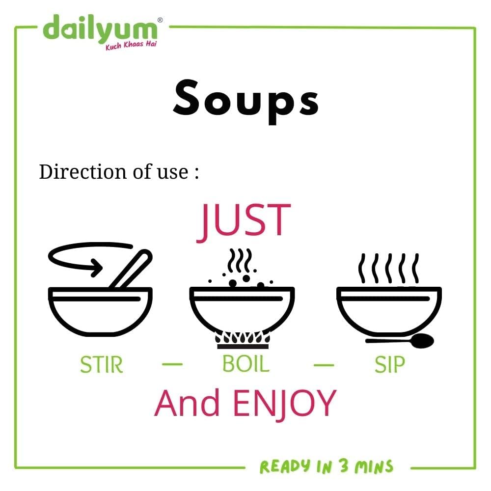 Dailyum Instant Tomato Soup 50g | No Onion No Garlic | Ready To Eat Instant Soup |100% Natural | No MSG | Gluten-free | Serves 4 | Jain | Pack of 5 2