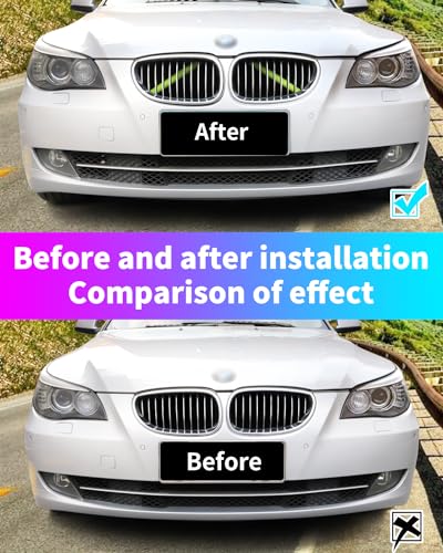 Image of F10 Grille Insert Stripes Trim, Compatible with BMW F10 F11 F18 F45 F46 F06 F12 F13 F01 F02 F48 F39 V-Brace Wrap Covers Grill Stripes, Front Grill Insert Trim - Green Sport