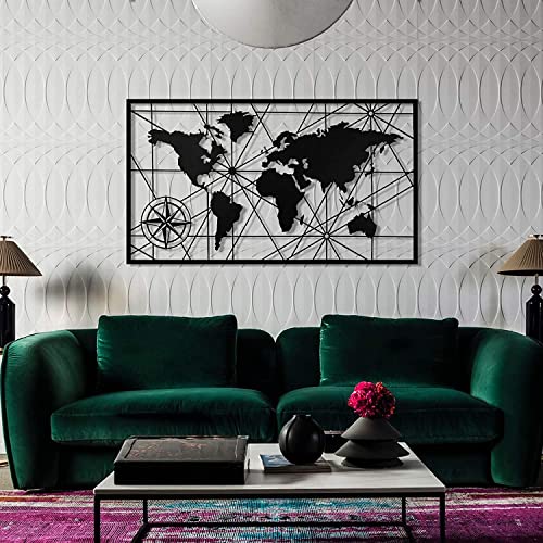 BAUPOR Unique Design WORLD MAP Metal Wall Art Decor 3D Metal Sculpture for Home Office Bedroom Living Room Outdoor Decoration (98x55cm)