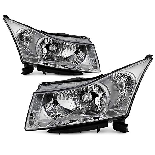 AKKON - [Halogen Type] Chrome Fits 2011-2015 Chevy Cruze headlights Pair Left Driver+Right Passenger 11 12 13 14 15