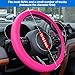 Spurtar Hot Pink Car Steering Wheel Cover Women, Hot Pink Car Accessories Cute Soft Silicone Leather Texture Steering Wheel Protector, Fit Diamenter 15