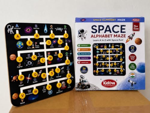 Image of Sky Tech Space Alphabet Maze Board Game for Kids 3+ Years | A to Z Letter Learning Matching Educational Toy | Montessori Activity Board with Space Theme | Screen-Free Preschool Learning Toy for Kids