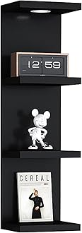 Versatile 4 Tier Wall Shelf Unit,Black Lack Wall Shelf,Display Floating Shelf with LED Remote Control Light