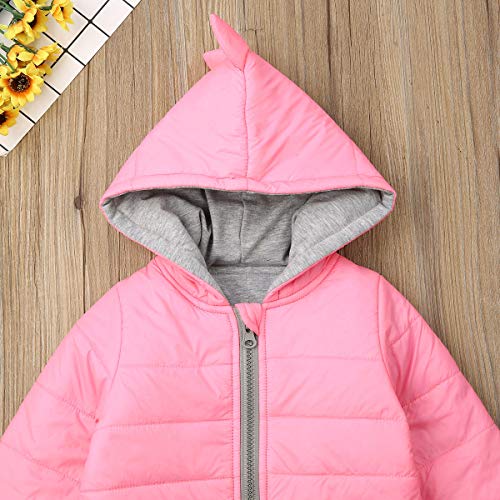 Moreeluck 1-7 Years Kid Toddler Baby Boys Girls Dinosaur Winter Outfit Casual Zipper Lightweight Hooded Jacket Thick Warm Hoodies Coat Outwear (Pink, 2-3T) #TOP4