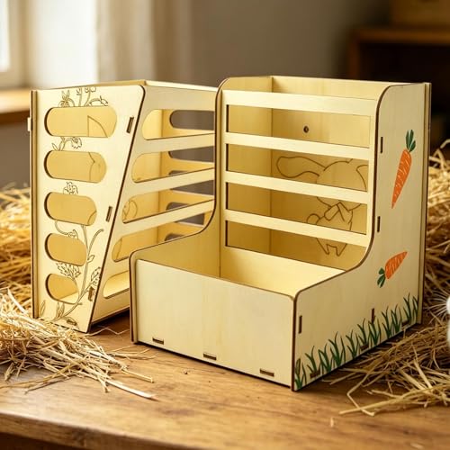 Rack de heno para conejos y cobayas comedero de madera para jaula 4