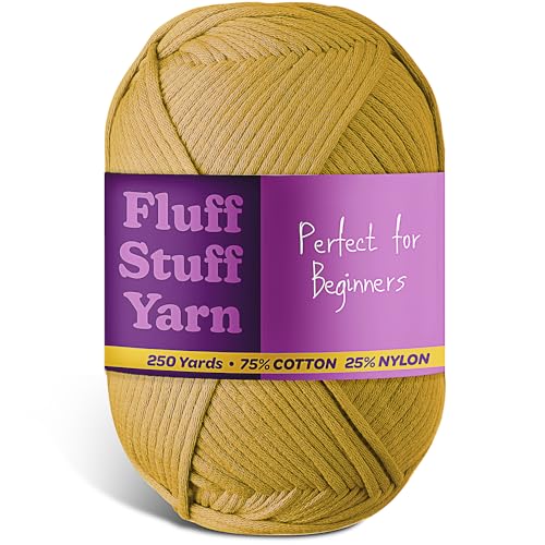Image of Soft Yarn for Crocheting - Crochet & Knitting Yarn, Beginner Yarn with Easy-to-See Stitches, 250 Yds Amigurumi Yarn, Cotton-Nylon Blend Tshirt Yarn for Crocheting, Worsted Weight Yarn 4, Mustard Yarn