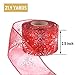 Livder 2.5 Inch Wide Christmas Wired Ribbon Snowflake Organza Sheer Glitter Ribbon for Xmas Tree, Wreath, Party Decoration, Gift Wrapping (Red, 21.9 Yards)