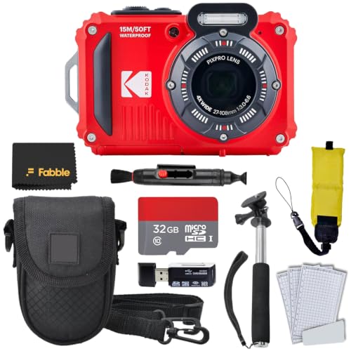 Image of KODAK PIXPRO WPZ2 Rugged Waterproof Digital Camera, Red Bundles with Case, Monopod, Card Reader and More (9 Items)