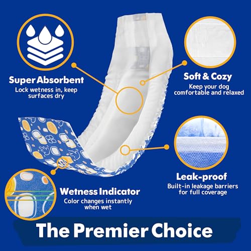 Image of MICOOYO Male Dog Diapers, Disposable Male Dog Wraps with Wetness Indicator, Super Absorbent | Leak Proof Doggie Diapers for Incontinence, Marking, Puppy Training, S, 12-19-inch Waist, 20 Counts