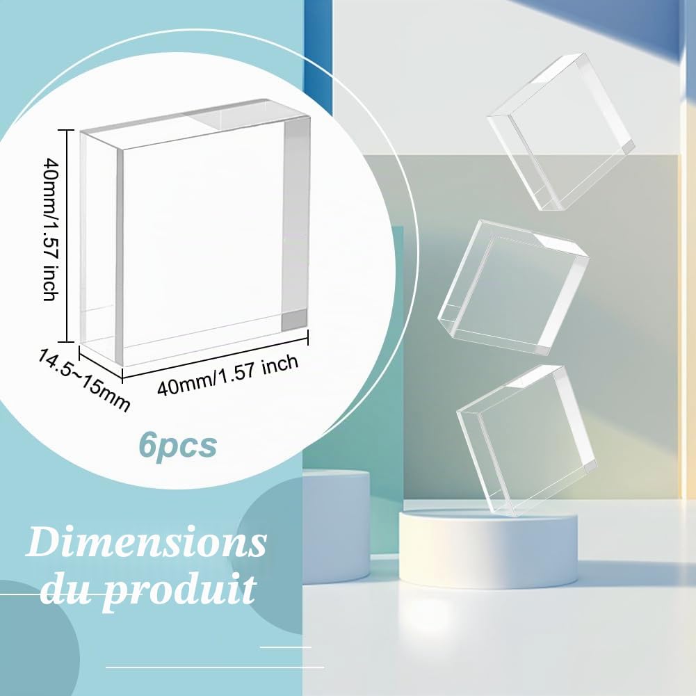 OLYCRAFT 6 Cubes d'Affichage en Acrylique Transparent 4x4x1.5cm pour Bijoux