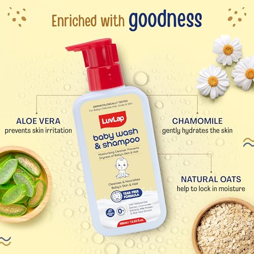Image of LuvLap Baby Wash & Shampoo -400ml, Milky Soft Head to Toe Wash With Oatmeal & Shea Butter, Paraben Free, Tear Free, Rich Moisturised Skin & Soft Hair, 2 in 1 Baby Body Wash, Dermatologically Tested