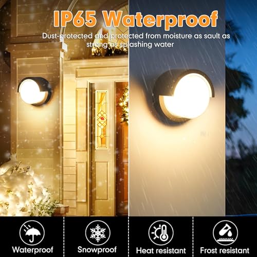 Image of Outdoor Wall Lights 2 Pack, 6 Inch Modern LED Wall Sconces 1200LM, 3CCT Selectable (3200K /4000K /6500K), IP65 Waterproof Black Aluminum Exterior Light Fixtures for House Porch Garage